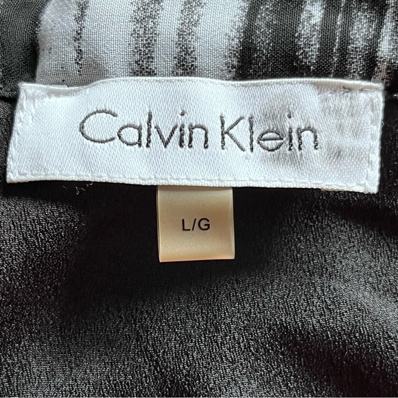 Calvin Klein Black Gray Pleated Panelled Flowy A-line Skirt Abstract Print Sz L - Picture 5 of 11